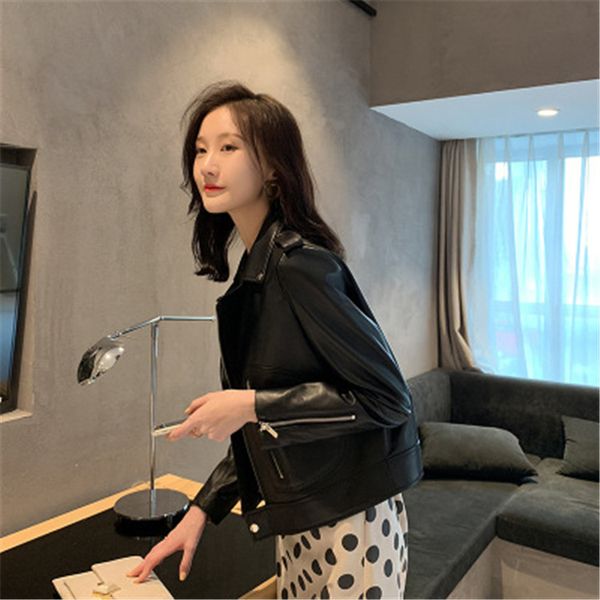 

2020 women spring genuine real sheep leather jacket r1, Black