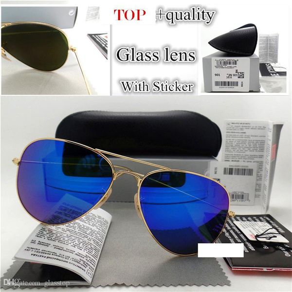 

glass lens pilot vintage eyewear men women sunglasses uv400 brand design 58mm 62mm mirror sun glasses better case sticker, White;black
