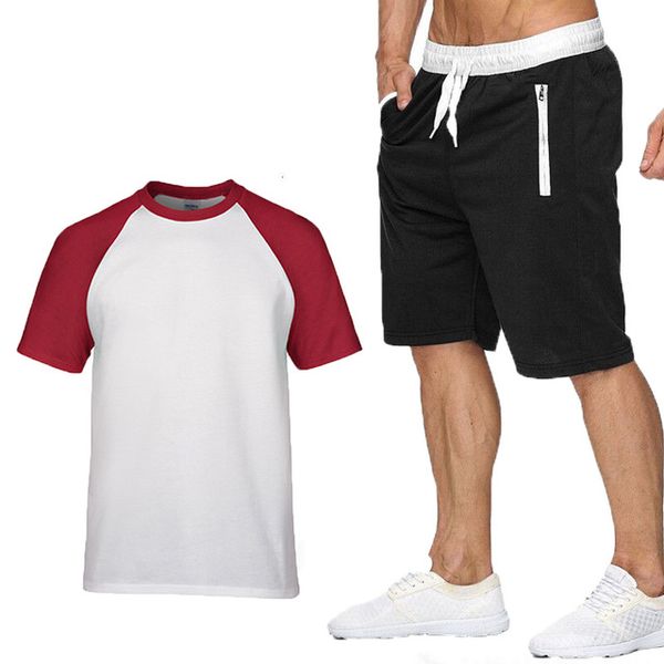 

new 2020 summer men's short sleeve crew neck mens cottont-shirt pants suit 2pcs