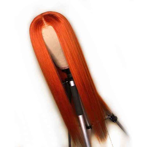 

silky straight orange colored human hair wig 13x6 deep part lace front brazilian remy wig preplucked for black women baby hair, Black;brown