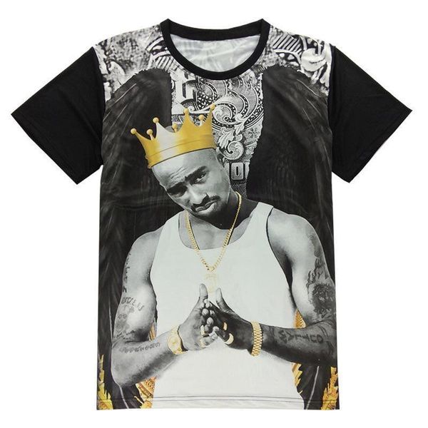 

tshirt 3d t-shirt for men hip hop print rap singer tupac 2pac crown tees summer cool t shirt slim h16, White;black