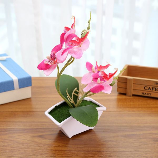 

1xartificial butterfly orchid flower leaves wedding home decor bonsai flower pot