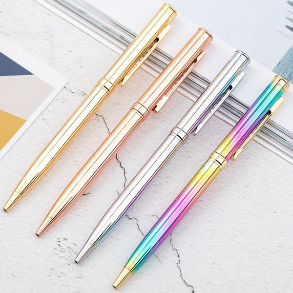 

1 pcs novelty 1.0mm rainbow color rose gold silver metal ballpoint pens roller rotating ball pen stationery office school gifts, Blue;orange