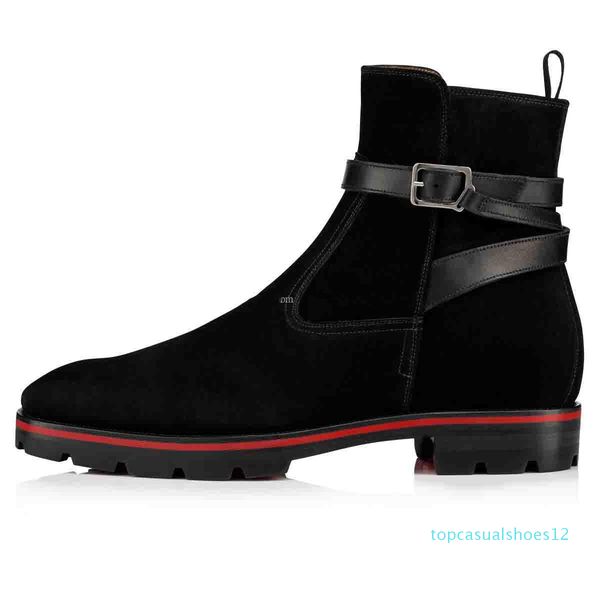 

2019 luxurious designer red bottom boots for men shoes ankle boots kicko style black suede calfskin elegant men's low heels boots
