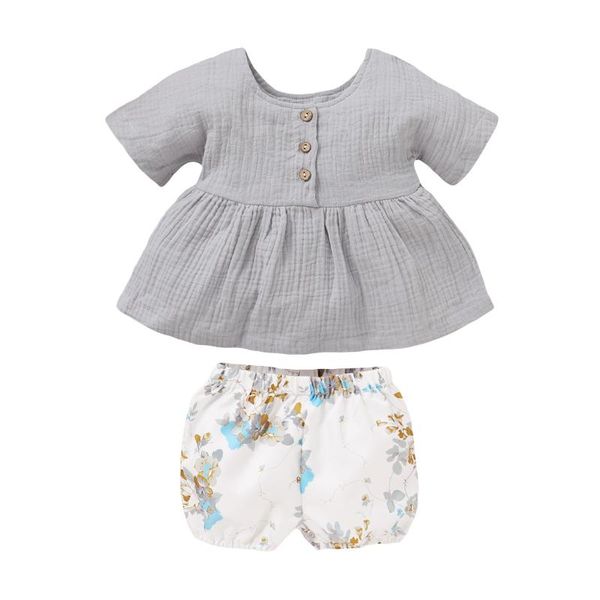 

0-18m baby girl clothes 2pcs 2 colors short sleeve cotton linen t-shirt+floral print shorts newborn infant summer set, White