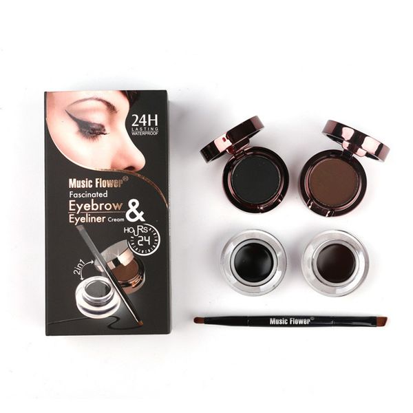 

music flower brand 2 in 1 gel eyeliner & eyebrow powder makeup palette waterproof black brown natural eye liner cosmetics set