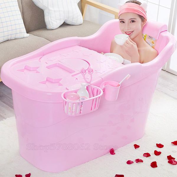 

high insulation bath tub with cover for household plastic tub with 2 drainage port thicken bath barrel folding