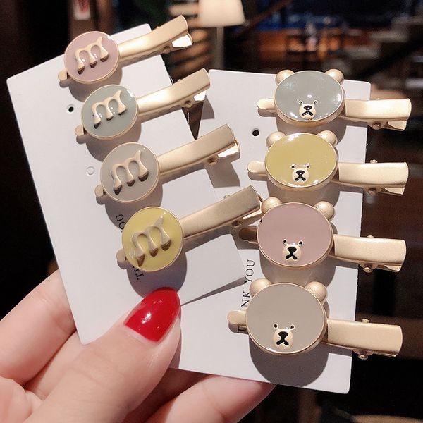 

korean children's net red hairpin girl clip head ornament girl clip simple side clip back head hair ornament, Golden;white