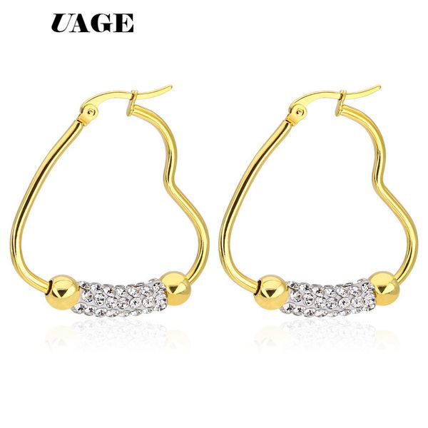 

uage diameter 35mm crystal heart shape hoop earrings gold color for women party wholesale quality, Golden;silver