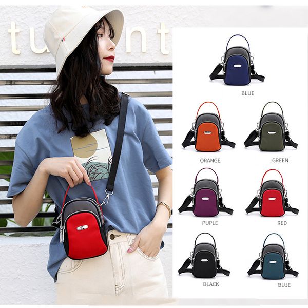 

women's nylon hit color small handbags shoulder bags three levels of space mobile phone bag ladies crossbody bag