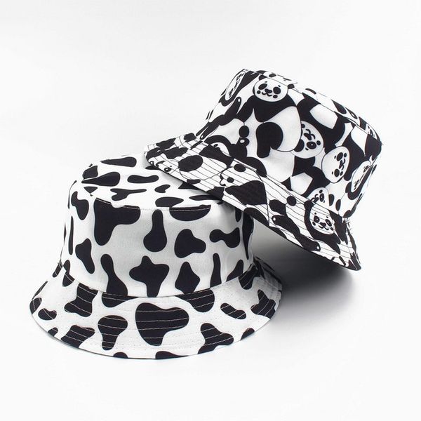 

dairy cow pattern printed bucket hats summer new cotton foldable outdoor sun hats men women street trend leisure