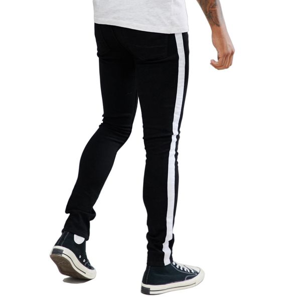 

designer black striped mens jeans men clothing spring autumn slim fit street jean pants, Blue