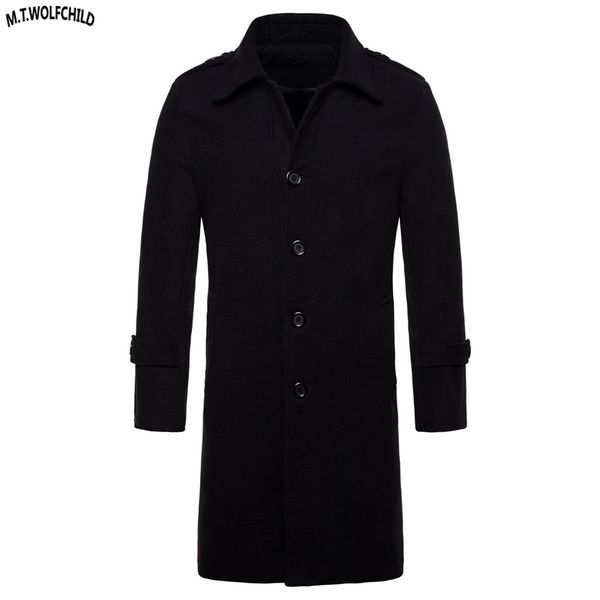 

2018 winter mens long style woolen blends coats casual mens lapel woolen outerwear fashion thick clothing coats, Black