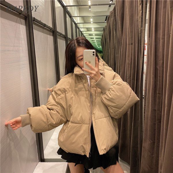 

hapedy women solid khaki oversize parkas thick turtleneck coat 2019 winter zipper pockets female warm elegant coat jacket, Black