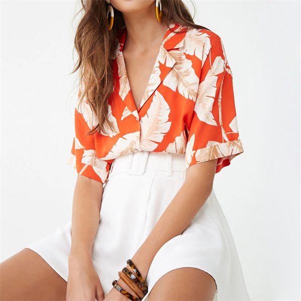 

summer blouse woman short sleeve chiffon blouse casual boho style floral print turn down collar office shirt plus size, White