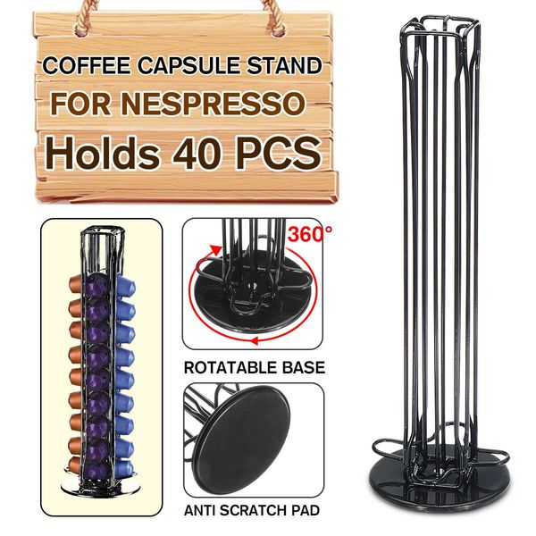 

360° rotating 40 capsule coffee pods holder capsules dispensing towers stand fits for nespresso capsule storage coffee stand