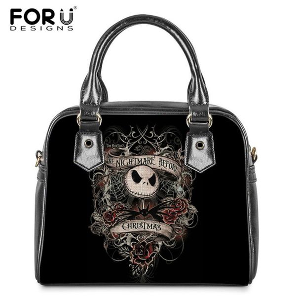 

forudesigns кошмар перед рождеством печати повседневного pu посланника top-ручка сумки плеча женщины дама готической сумка bolso mujer