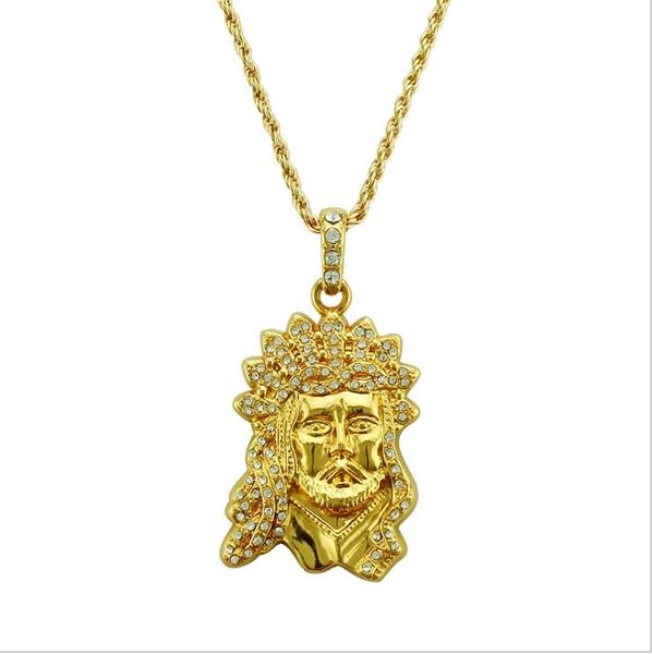 

new products exploded in europe and the united states fashion trend hip-hop personality necklace gold jesus head hanging high-quality long p, Silver