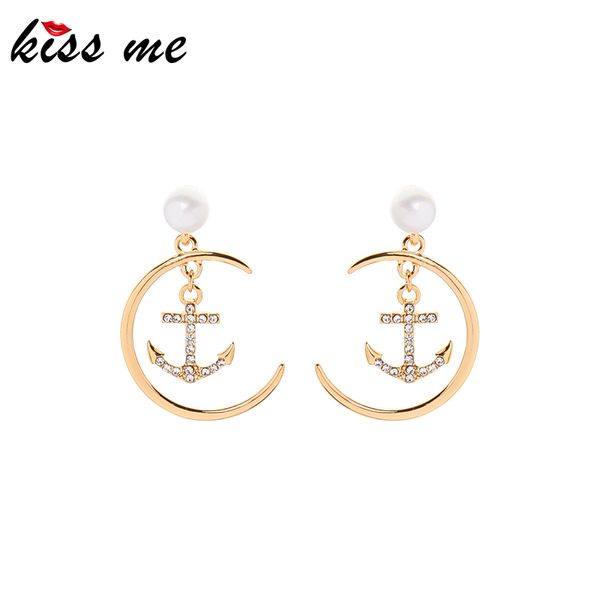 

kissme 2020 new arrival drop earrings for women exquisite crystal anchor imitation pearl earrings fashion jewelry accessories, Silver