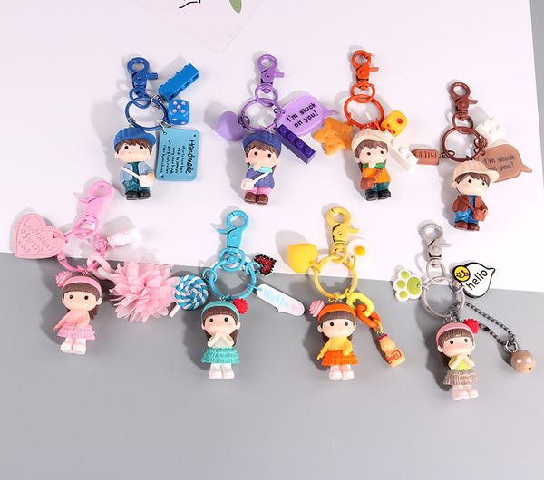 

cute couple keychain hat cartoon boys and girls students car bag key pendant keychain practical commodity woman men jewelry gift, Slivery;golden
