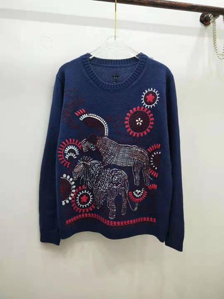 

1210 2020 весна круглый вырез обычная длинный рукав синий бренд же стиль свитер вышивка пуловер мода синий панелями dl, White;black