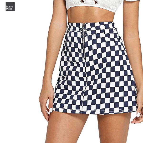 

mini women skirts spring casual ring zip up plaid skirts summer a line party skirts 2019 new femme vestidos, Black