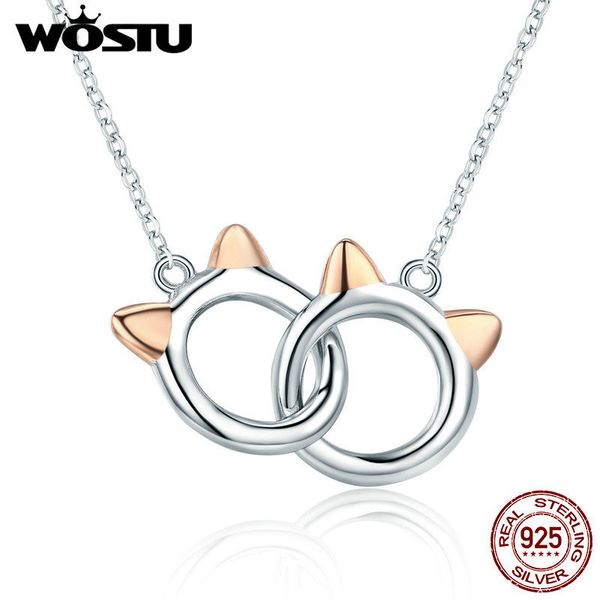 

wostu real 925 sterling silver pet cat link pendant necklace for women 2019 new brand jewelry gift cqn252