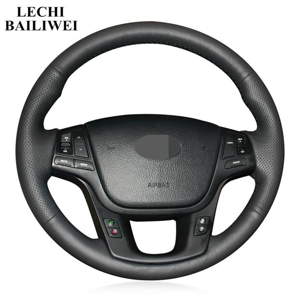 

artificial leather diy black hand-stitched car steering wheel cover for kia k7 cadenza 2011-2015 sorento 2009-2014
