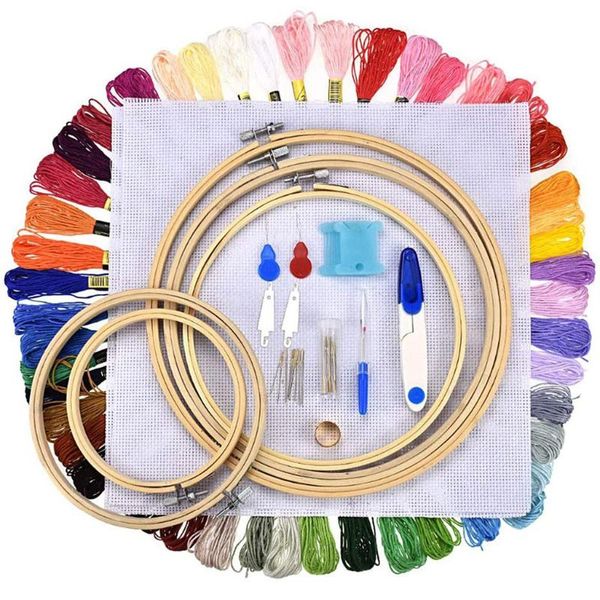 

adults & kids beginners embroidery kit cross stitch kit tools 50 color threads 5 bamboo circles embroidery tools home diy, Black