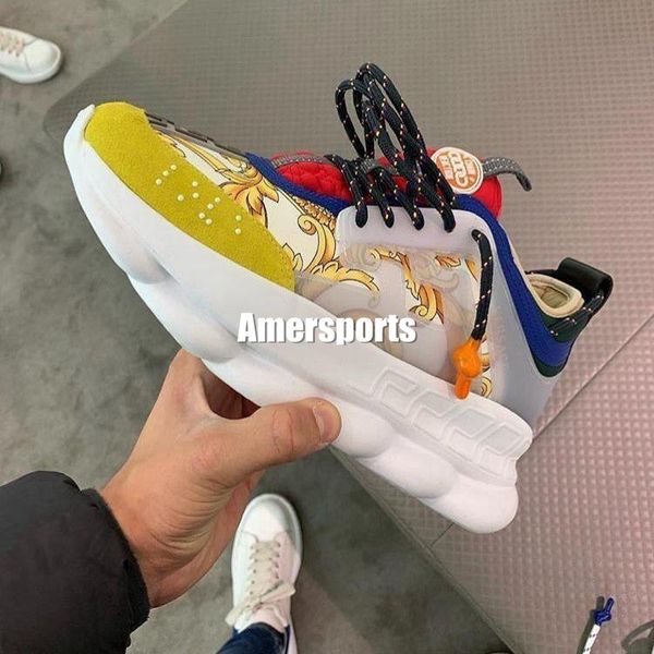 

2019 new chain reaction shoes link-embossed sole luxury fashion casual designer men women shoes sportversaces sneakers, Black