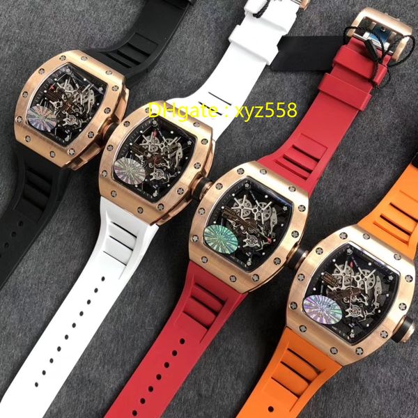 

new mens watch num035 bull luxury rose gold case automatic wristwatch sapphire rubber strap men's watches swiss watch, Slivery;brown