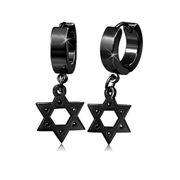 

star of david black 316l steel hoop huggie dangle ear studs earrings, Golden