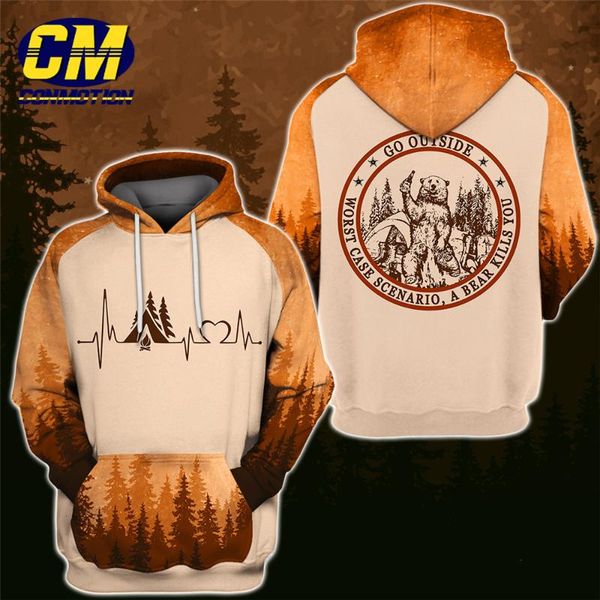 

heartbeat campfire beer camping 3d all over printed hoodie, Black