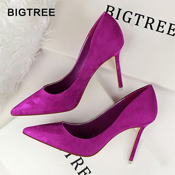 

2018 new high heels women fashion pointed toe office shoes women's solid flock shallow high heels shoes for women 9 colors, Black