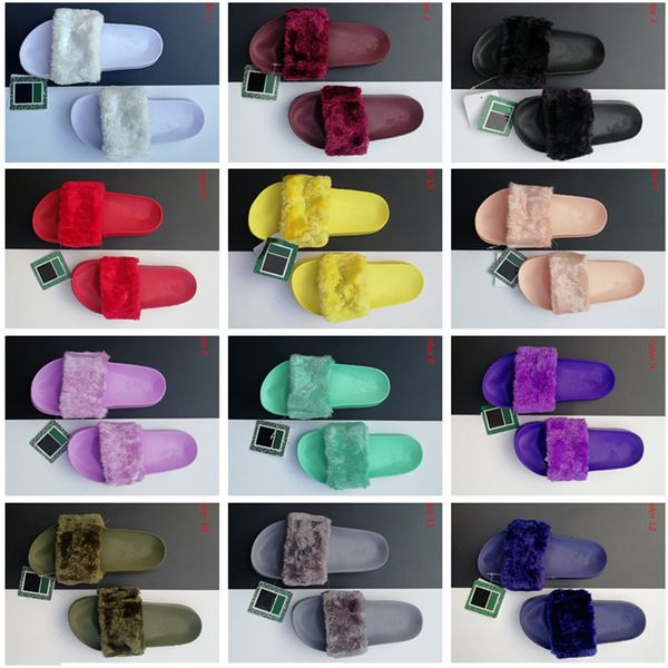 

leadcat fenty rihanna faux fur slippers women girls sandals fashion scuffs black pink red grey blue fenty slides designer slippers