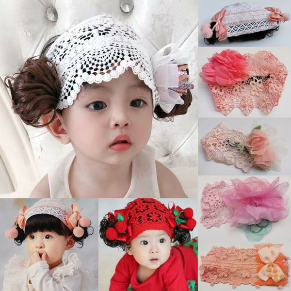 

1pc fashion elastic baby kids flower wig headband hairband wreath headdress, Slivery;white