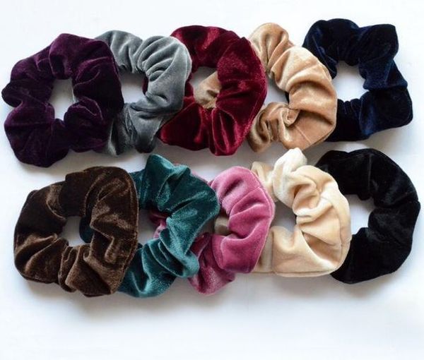 

in 2020,women elegant velvet solid elastic hair bands ponytail holder scrunchies tie hair rubber band headband lady hair accessories, Slivery;white