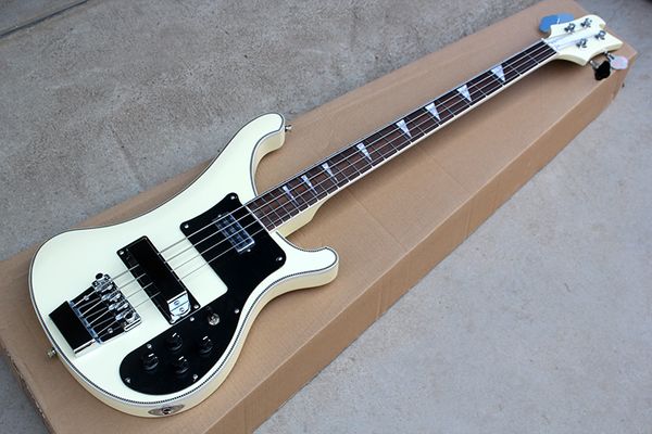 

factory custom cream white electric bass guitar with 4 strings,black pickguard,rosewood fingerboard,chrome hardwares,offer customized