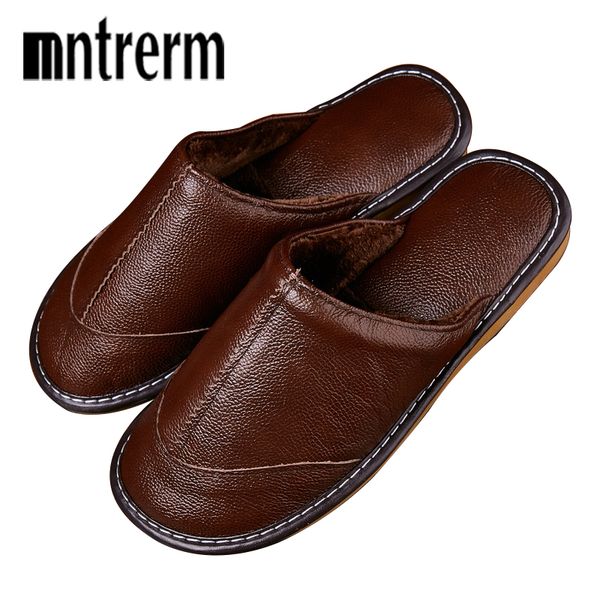 

mntrerm home slippers men autumn winter leather shoes warm slippers flats shoes non-slip soft floor sneakers for indoor mens new, Black