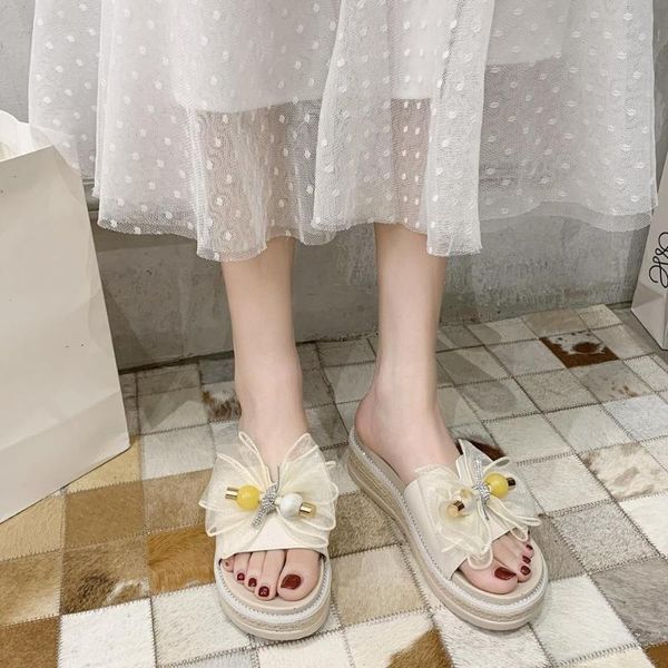 

glitter slides flat shoes female slippers casual platform butterfly-knot med slipers women jelly luxury summer 2020 rubber, Black