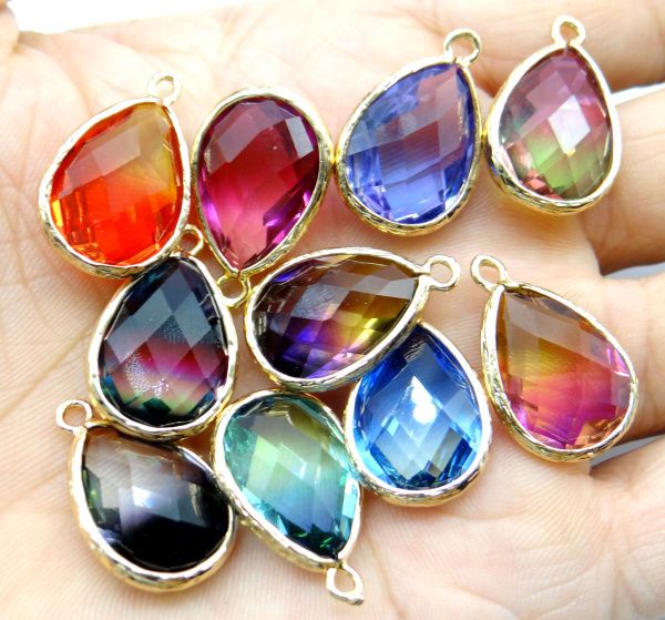 

natural stone quartz crystal crystal quartz stone mix charm teardrop pendants for diy jewelry making necklace accessories 10pcs, Silver