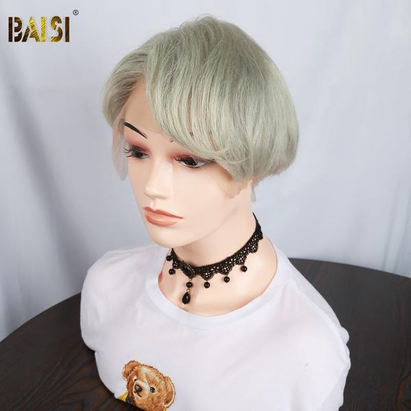 

baisi lace front wig summer short bob wig brazilian hair 13x6 frontal lace pixie cut human hair silver white color, Black;brown