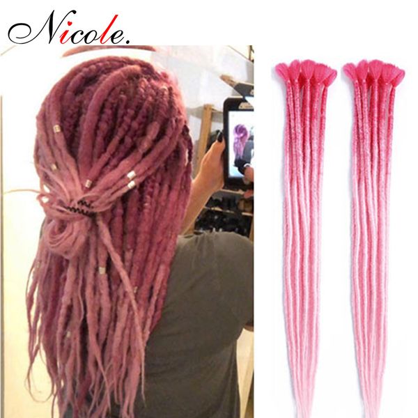 

nicole 20inch kanekalon handmade drealocks crochet hair omber pink color synthetic dreadlocks 5root/pack fashion hairstyle ing, Black