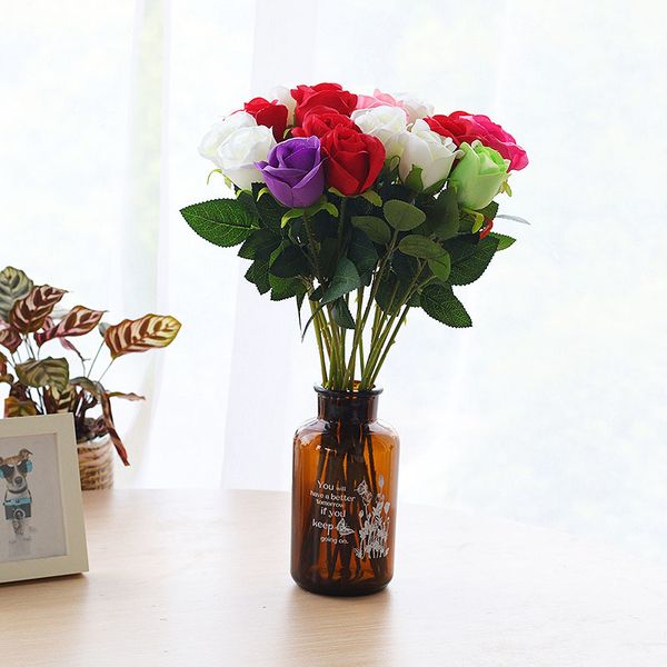

7cm 1pcs romantic rose artificial flower diy red white silk fake flower for party home wedding decoration valentine's day