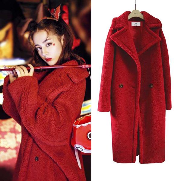 

loose lapel mid-length winter coat professional temperament outdoor warm overcoat elegant solid color women clothing, Black