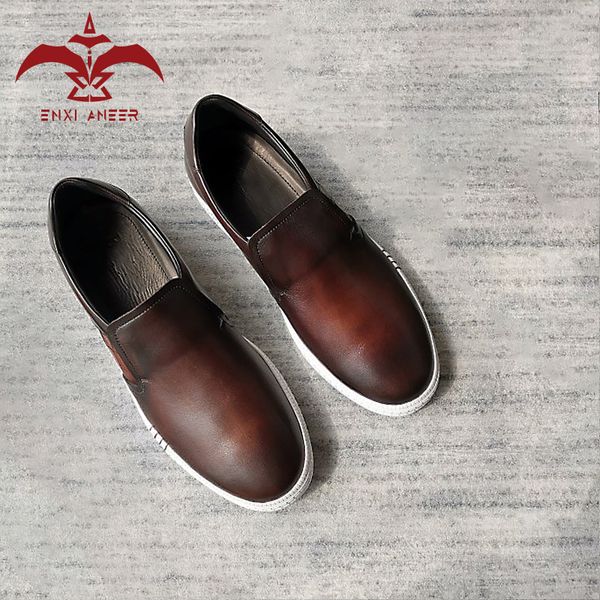 

enxi aneer full grain learther men shoes sneaker brown patina color 39-44 europ size, Black