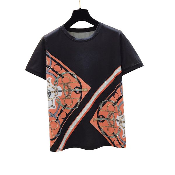 

2020 summer new large size women loose european stations heavy drilling retro t-shirt short-sleeve t-shirt tide, White