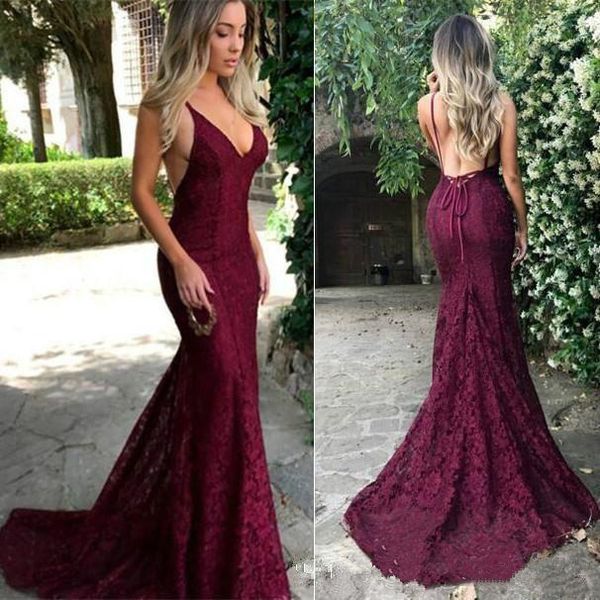

burgundy lace prom dresses backless long mermaid 2019 new fashionable dark red evening dress party gowns custom plus size, Black