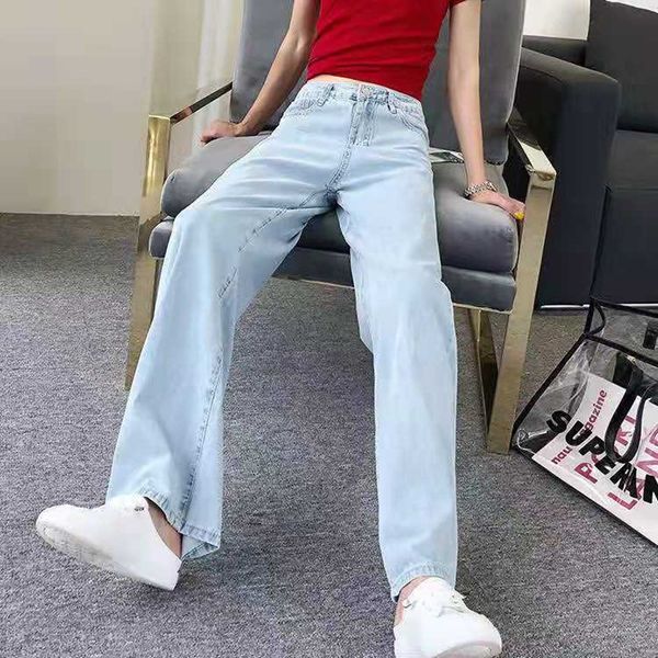 

women jeans pants leisure loose high waist vintage wide leg jeans treetwear quality all-match fashion harajuku straight pants, Blue