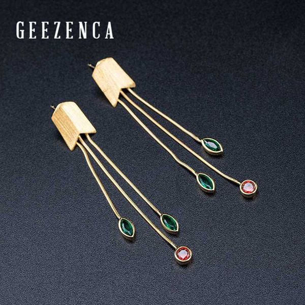 

trendy 925 sterling silver gold plated gemstone tassels stud earrings for women garnet spinel long earring fine jewelry gift, Golden;silver